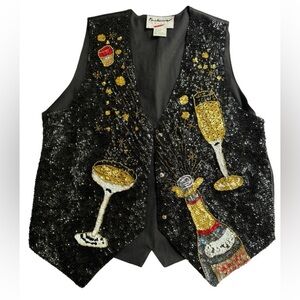 Vintage Fashion Fantasy New Years Champagne Sequin Vest L